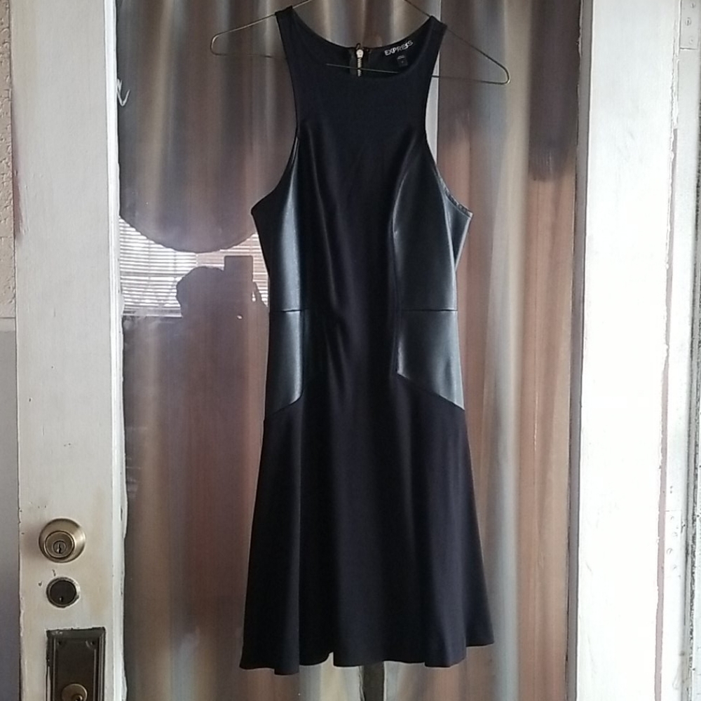 Express blk w/leather like sides dress
